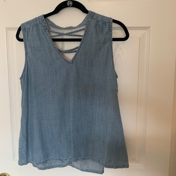 Michael Stars Denim Lace-up Back Tank - Picture 4 of 8